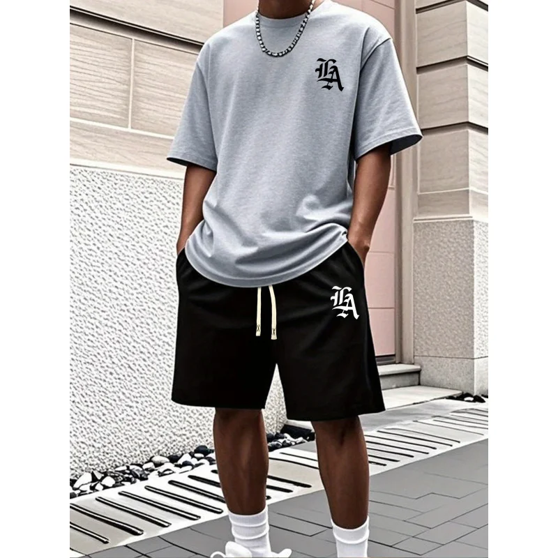 Chemise imprimée à col rond pour hommes, coupe ample, t-shirt et short, séchage rapide, respirant, mode d'été, nouveau style