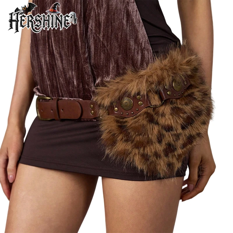 1 women's brown long haired leopard print belt, Y2K Western denim style, Halloween accessories, jeans and shorts accessories