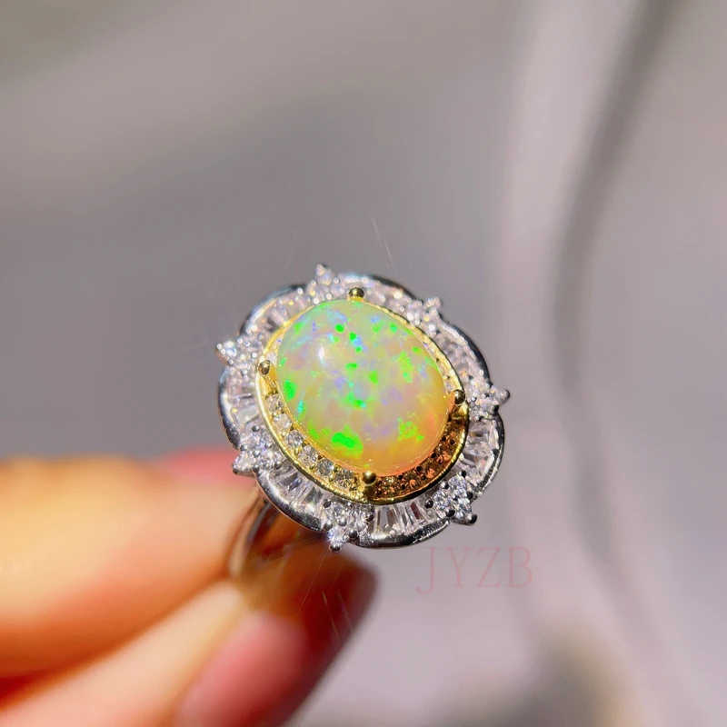 Natural Australian Opal adjustable exquisite ring female gemstone versatile vintage Japanese 925 sterling silver