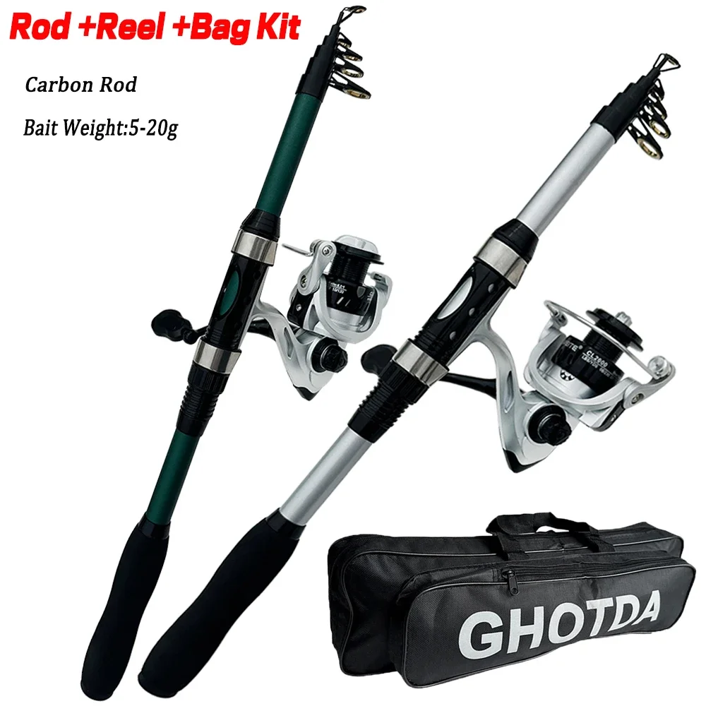 Sea Fishing Rod Reel Kit 1.8M Telescopic Carbon Pole 2000 Series Spinning Reel Max Drag 8KG With Bag Travel Full Kits Bait 5-20g