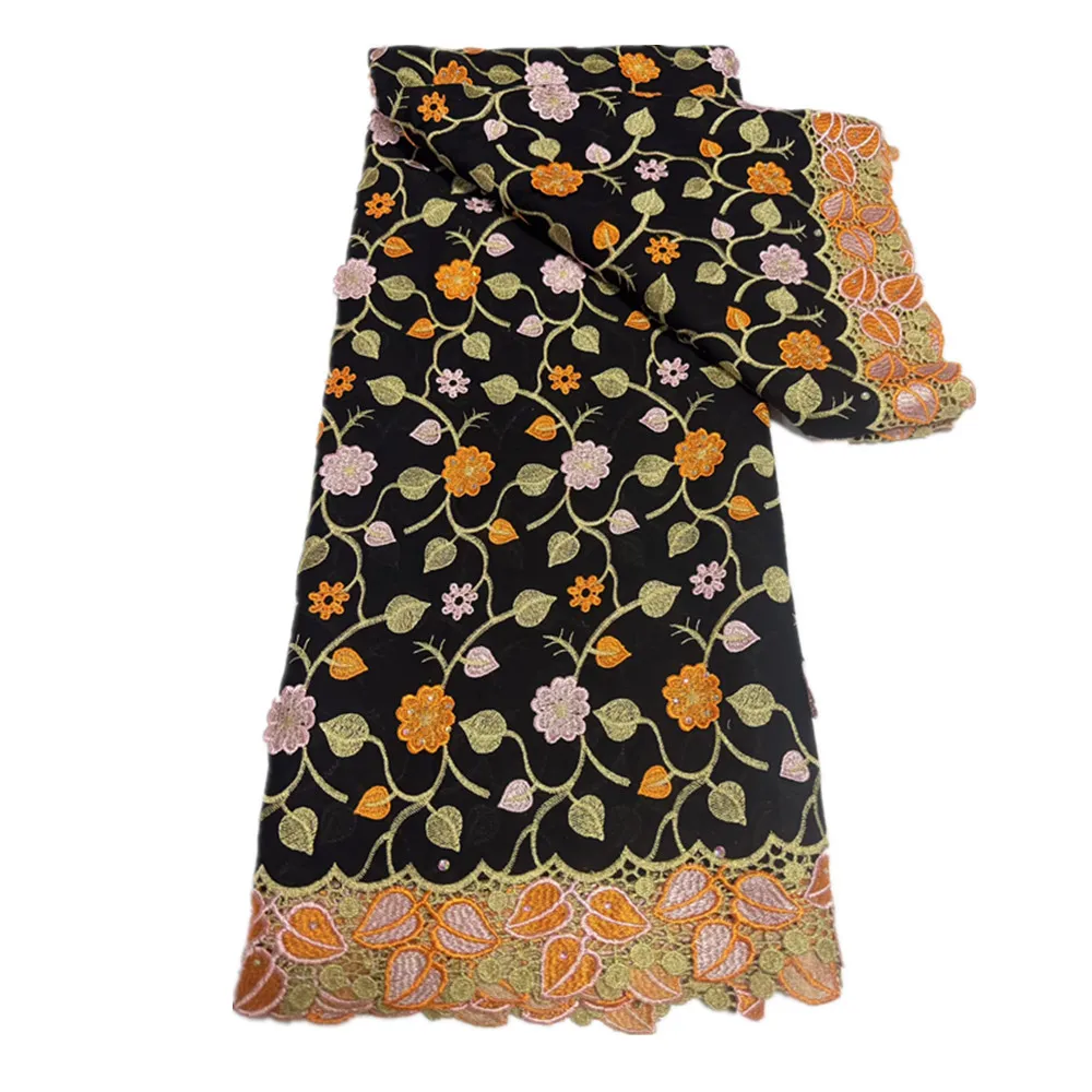 Luxury African Cotton Guipure Cord Lace Fabrics Party Dress Soft Embroidery Lace Flower Design 5 Yards 19A13
