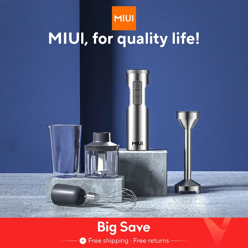 MIUI Hand Immersion Blender 1000W Powerful 4-in-1,Stainless Steel Stick Food Mixer,700ml Mixing Beaker,500ml Processor,Whisk