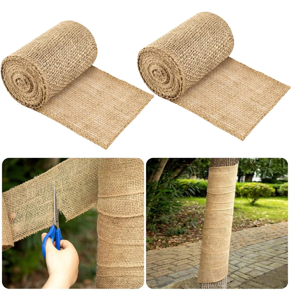 2 Rolls Burlap Linen Cloth Tree Wrap Anti-freeze Moisturizing Cold-proof Warm Keeping Shrub Plant Wraps Tree Protector