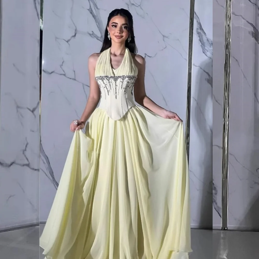 

Customized Women's Evening Dress With Rhinestone Halter A-line Long Dresses Bespoke Occasion Prom Homecoming Party Gown