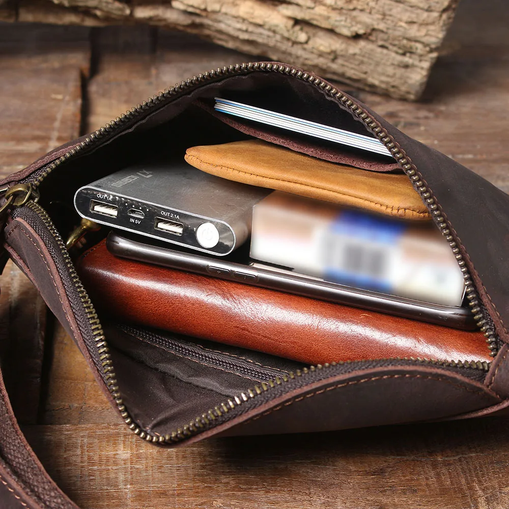 Hochwertige Brusttasche aus Vollnarbenleder für Herren, Vintage Echtleder Herren-Umhängetasche – Detail 22