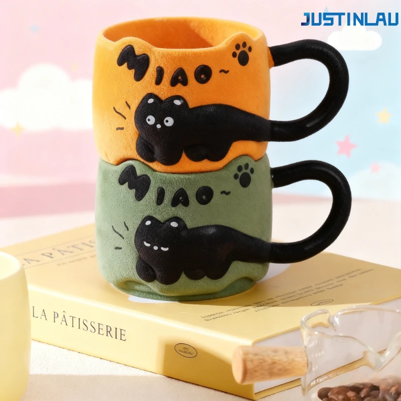كوب قطة سوداء لطيف كوب سيراميك إبداعي ورائع عالي القيمة لحليب القهوة والإفطار كوب سيراميك كوب قهوة أكواب ايكيا