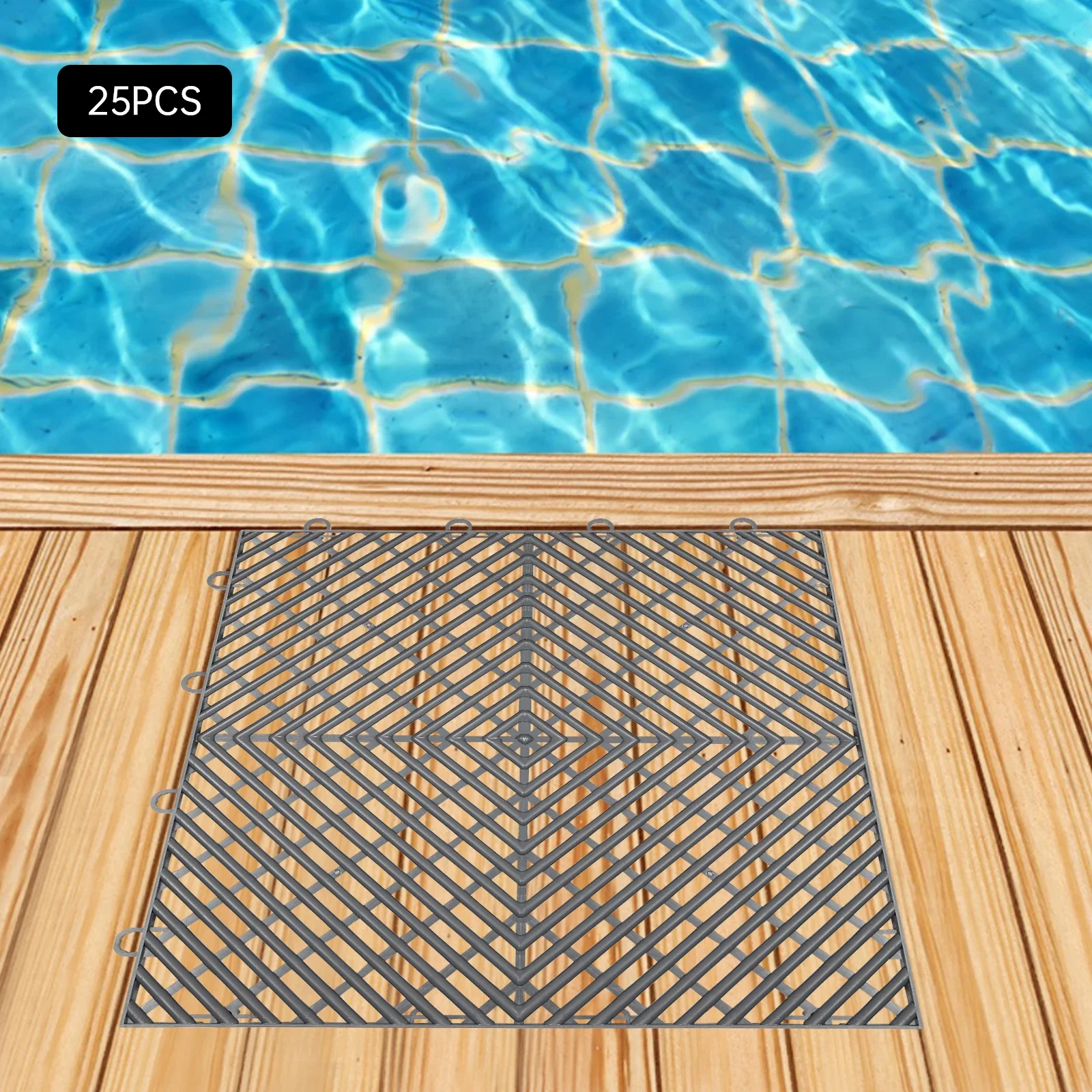 

25PCS Graphite Interlocking Deck Tiles 12x12In, Durable Anti-Slip Outdoor Flooring, Modern Square PP Tiles, 2000kg Load Capacity