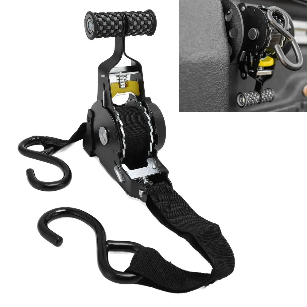 2pcs Durable Steel Auto Ratchet Strap Self Winding Balck Tie Down Strap Luggage Fixing Strap Trailer
