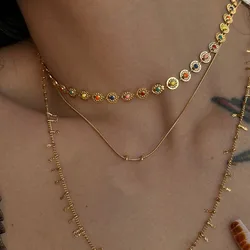 Enamel sun disc choker necklaces stainless steel necklaces for women simple minimalist dainty jewelry summer bohemia jewel