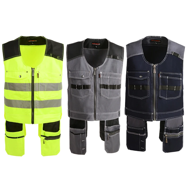 Multifunctional Work Suit Electricians Automotive Maintenance Mechanical Woodworking Reflective Wear-Resistant Cotton Work Vest