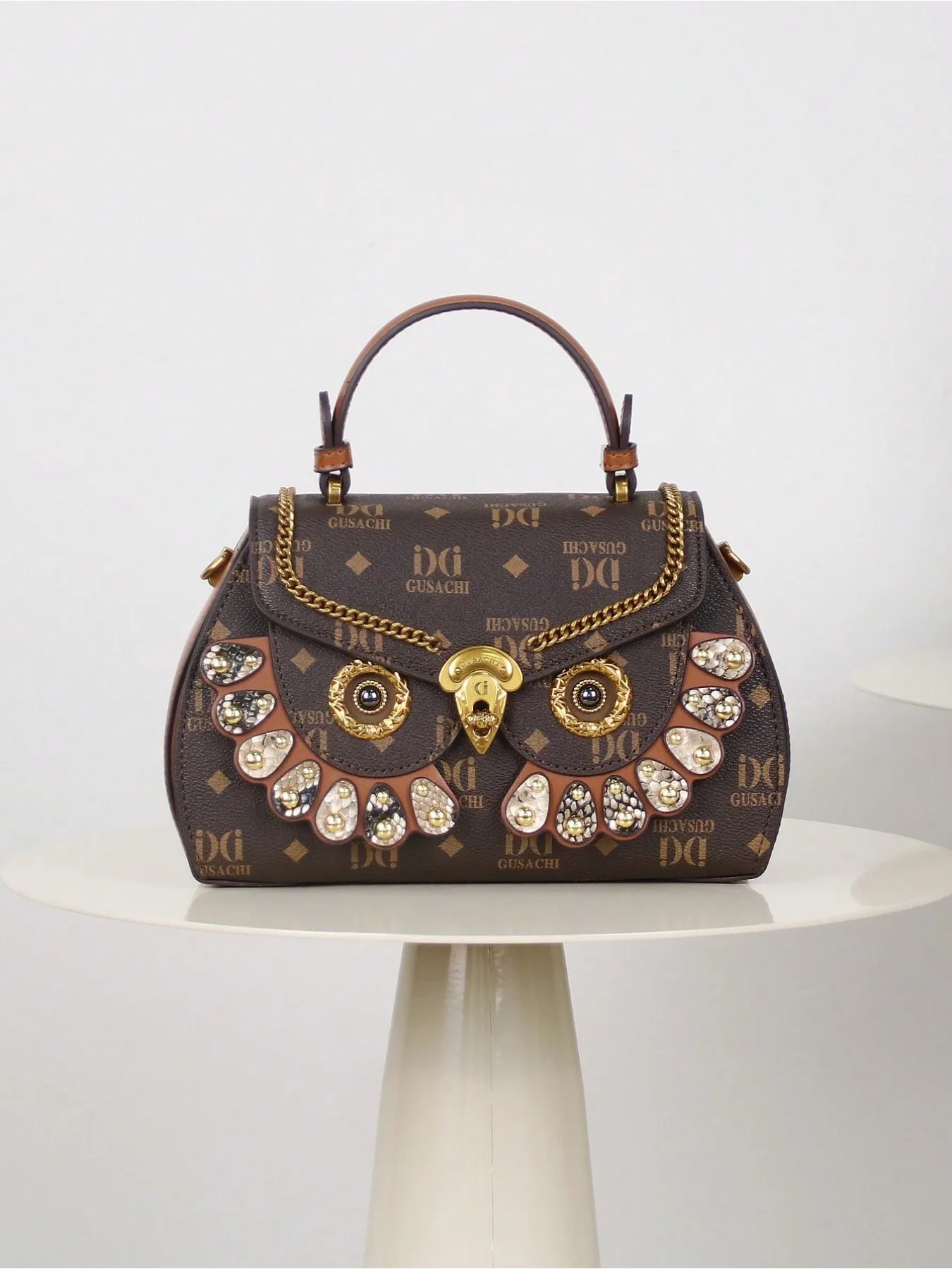 

2025 new high-end luxury owl design retro printed handbag Boston bag