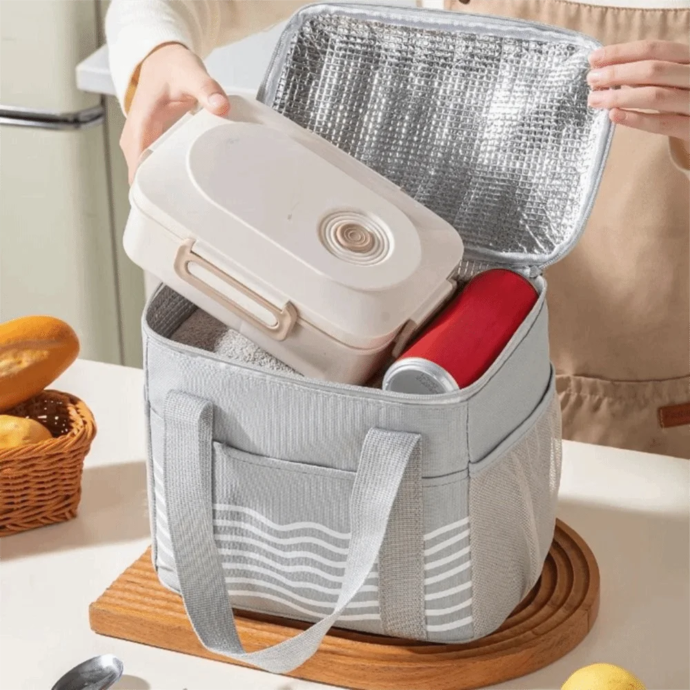 Waterproof Thermal Lunch Bag Large Capacity Portable Food Thermal Tote Handheld Oilproof Insulation Storage Pouch Office Use