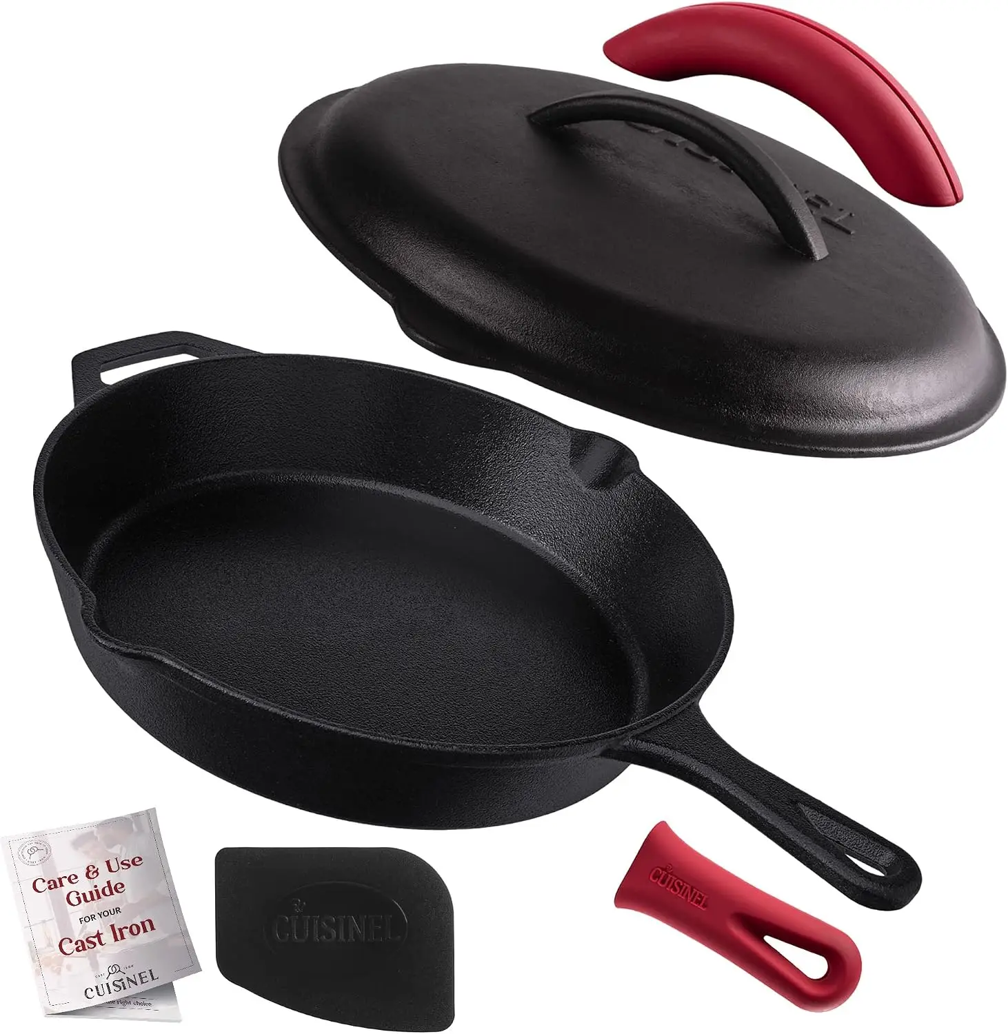 Large Pre-Seasoned Cast Iron Skillet with Lid, 12-Inch Frying Pan