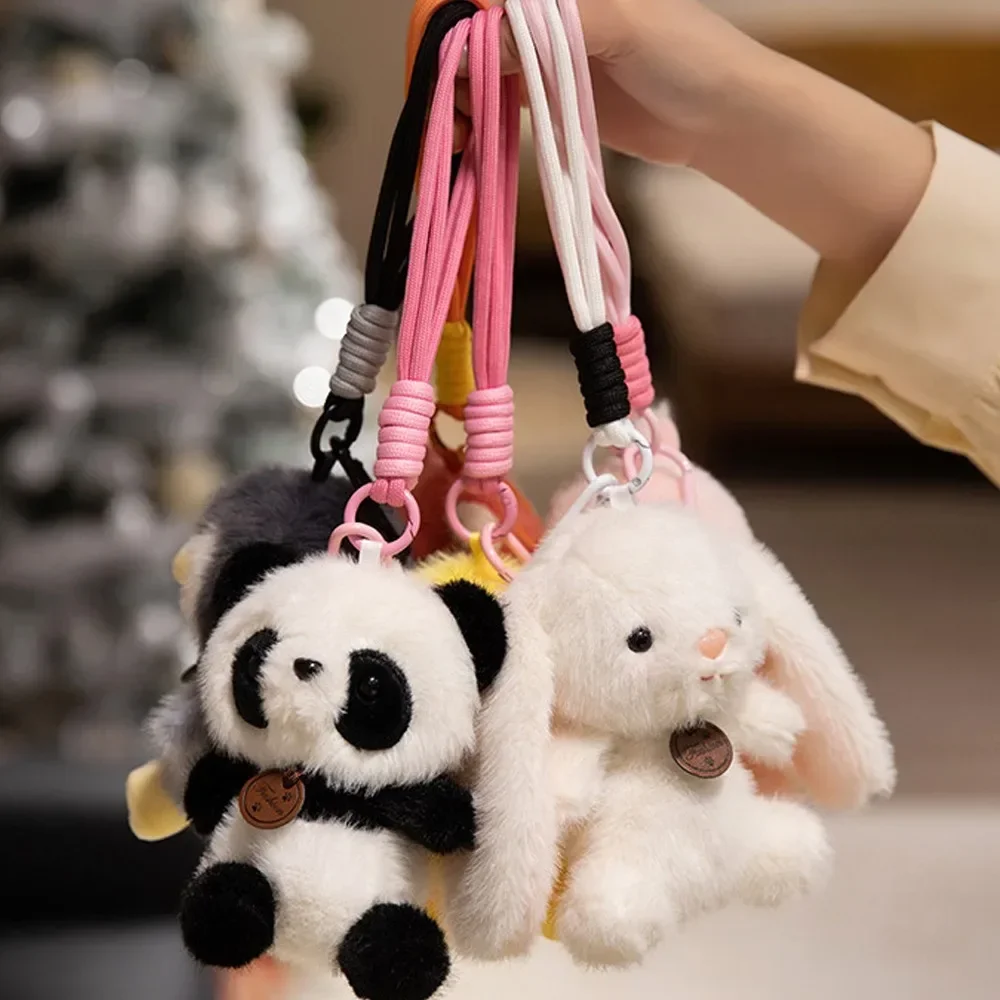 Moda 12cm pingente de pelúcia bonecas animais sentados macio pelúcia boneca chaveiro panda capivara gato brinquedo de pelúcia presente