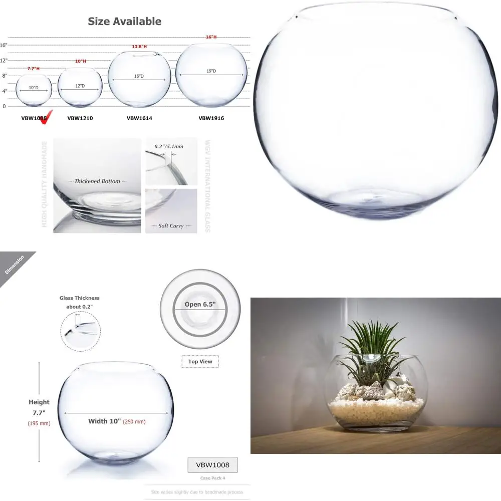

Large 9 Diameter Clear Glass Bubble Vase, 8 Tall, Ideal for Planters, Terrariums, Weddings, and Home Decor (1 Piece)