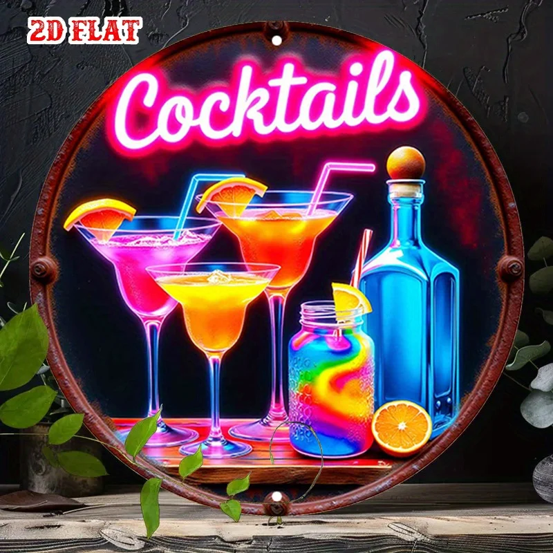 2D Flat, 2D Flat 1pc, Roostertails Round Sign, Classic Bar  Circular Sign - Neon Country Style Wall Decor,