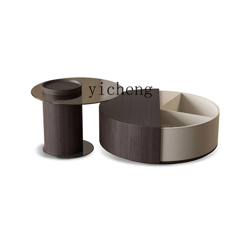 

Zc Rotating round Coffee Table Tempered Glass Side Table Combination Simple and Modern Coffee Table