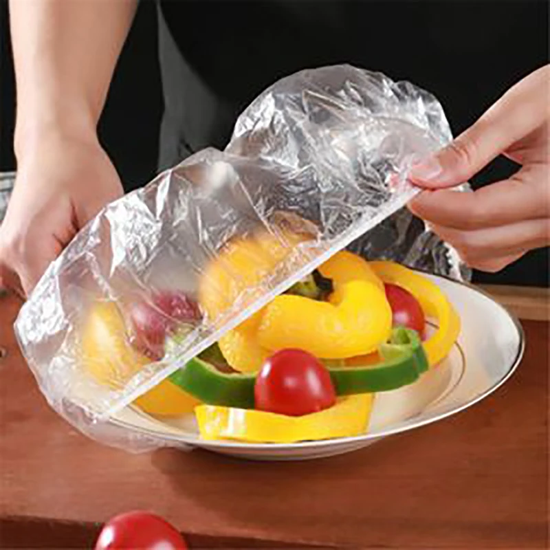 50/100Pcs Disposable Food Cover Plastic Wrap Elastic Food Lids Bowls Caps Storage Kitchen Food Fresh Keeping Saver Bag