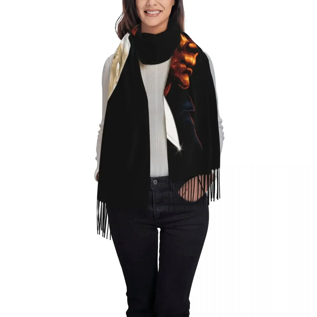 Custom Scary Tassel Scarf Women Soft Halloween Horror Film Shawls Wraps Female Winter Scarves