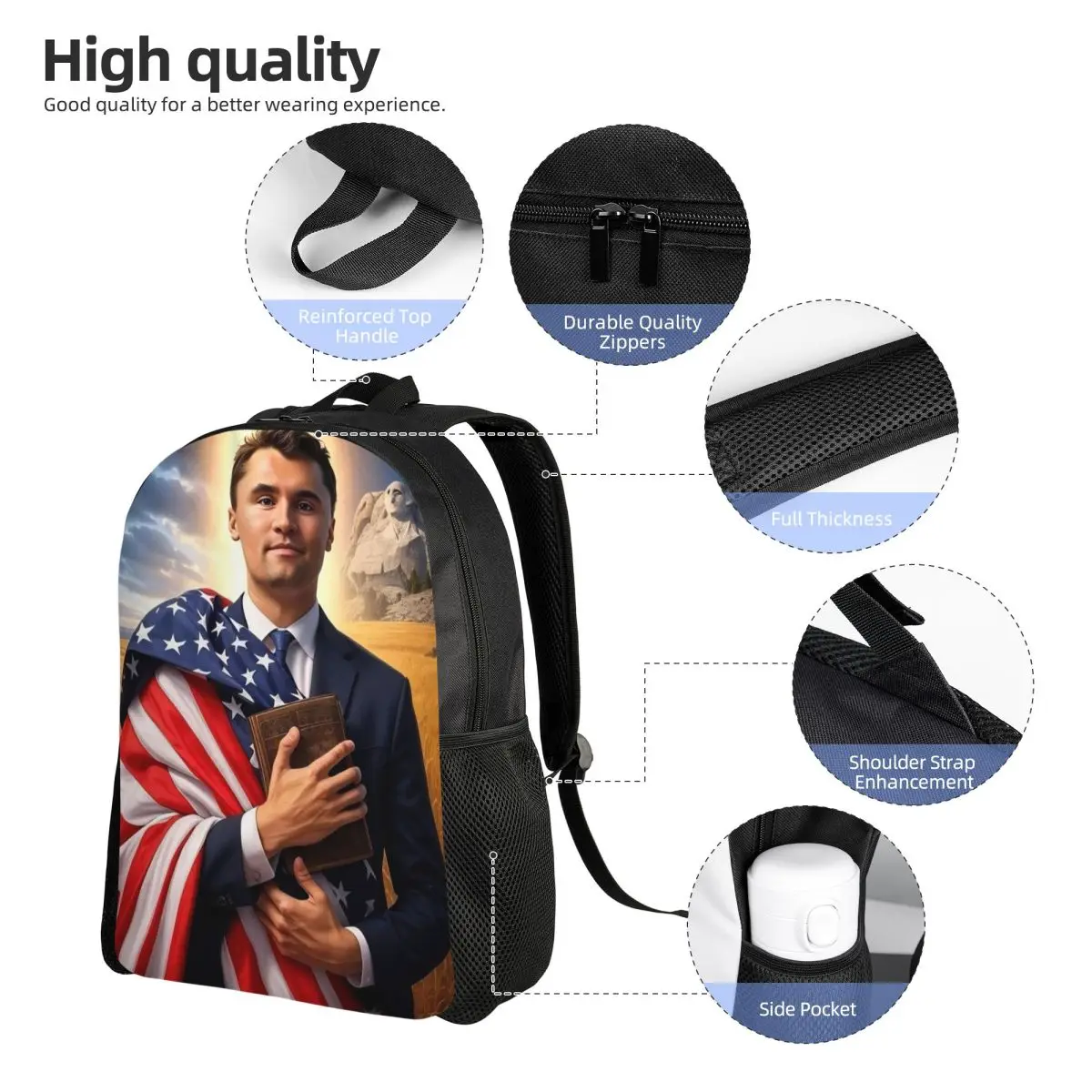 Charlie Kirk Angelic Advocate Backpack for Kids Girls Boys Lightweight Backpacks Bag for Toddlers Daycare