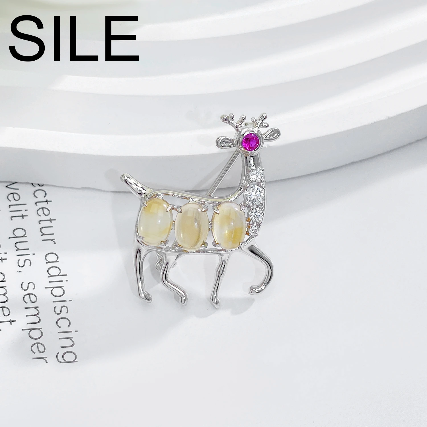 

SILE Fashion Pin Brooches Women 925 Sterling Silver Natural Citrine Sheep Brooch Fine Jewelry For Wedding Party Suit Accessories