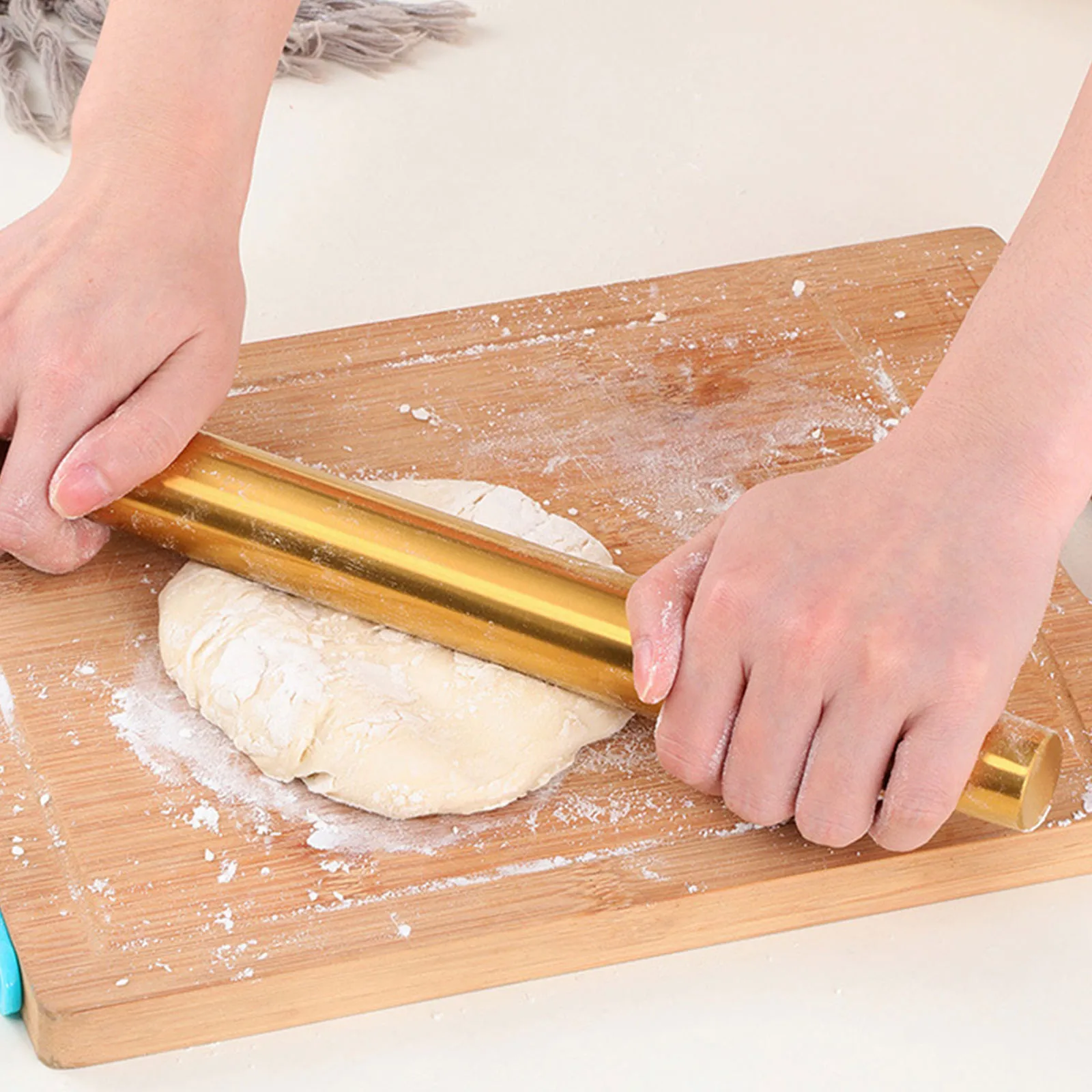 Gold Rolling Pin Baking Tool Cookies Rolled Stainless Steel Noodle Roller Metal Dumpling Skin Rolling Pin Bakery Kitchen Utensil