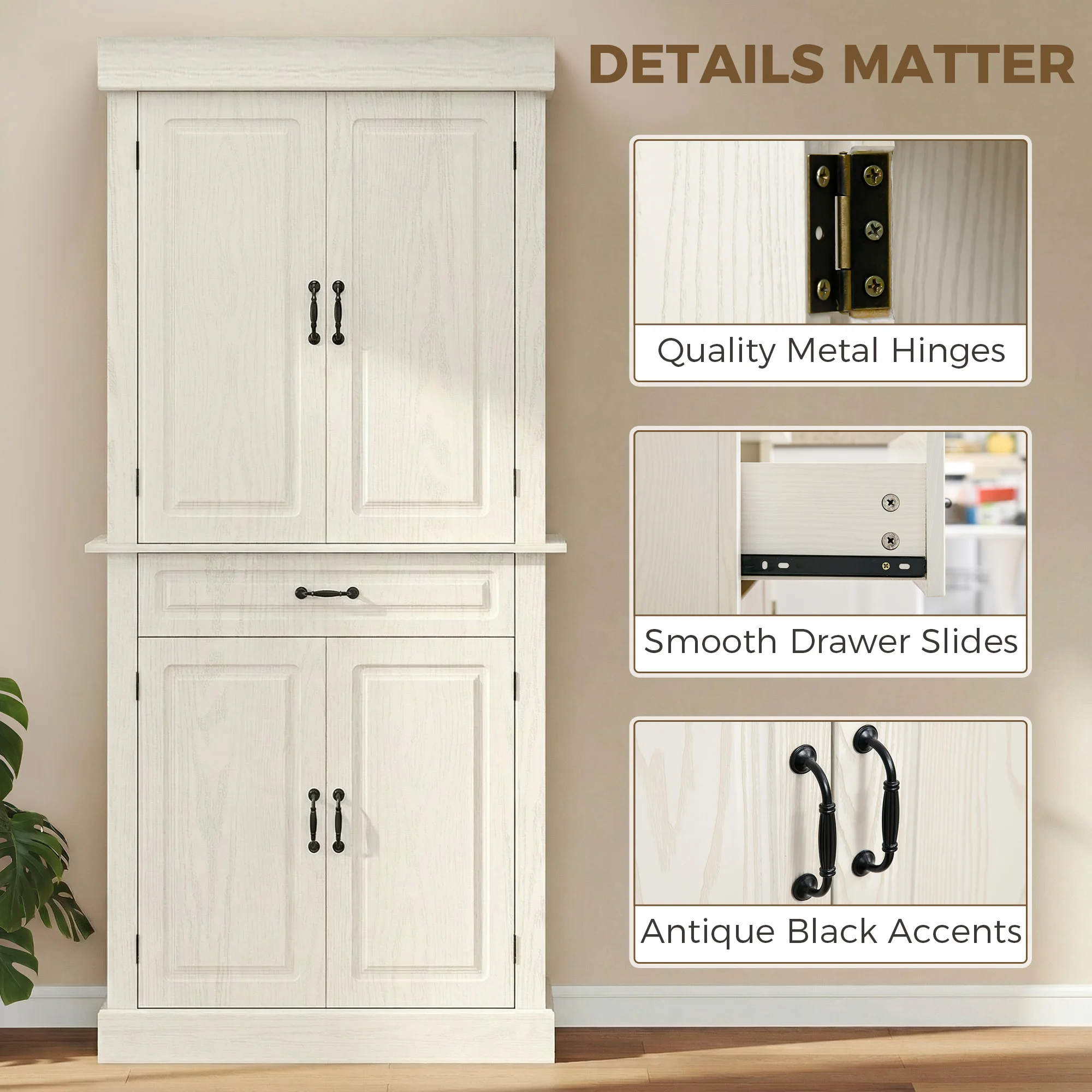 HOMCOM 180cm Kitchen Pantry Storage Cabinet Server Food Organizer, White
