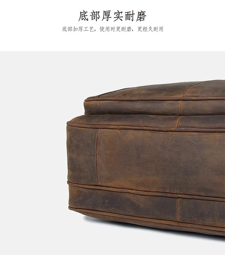 High Quality Genuine Leather Men Briefcase Business Bag Crazy Horse Leather Large 17'inch Laptop Bag Male Portfolio Office Case