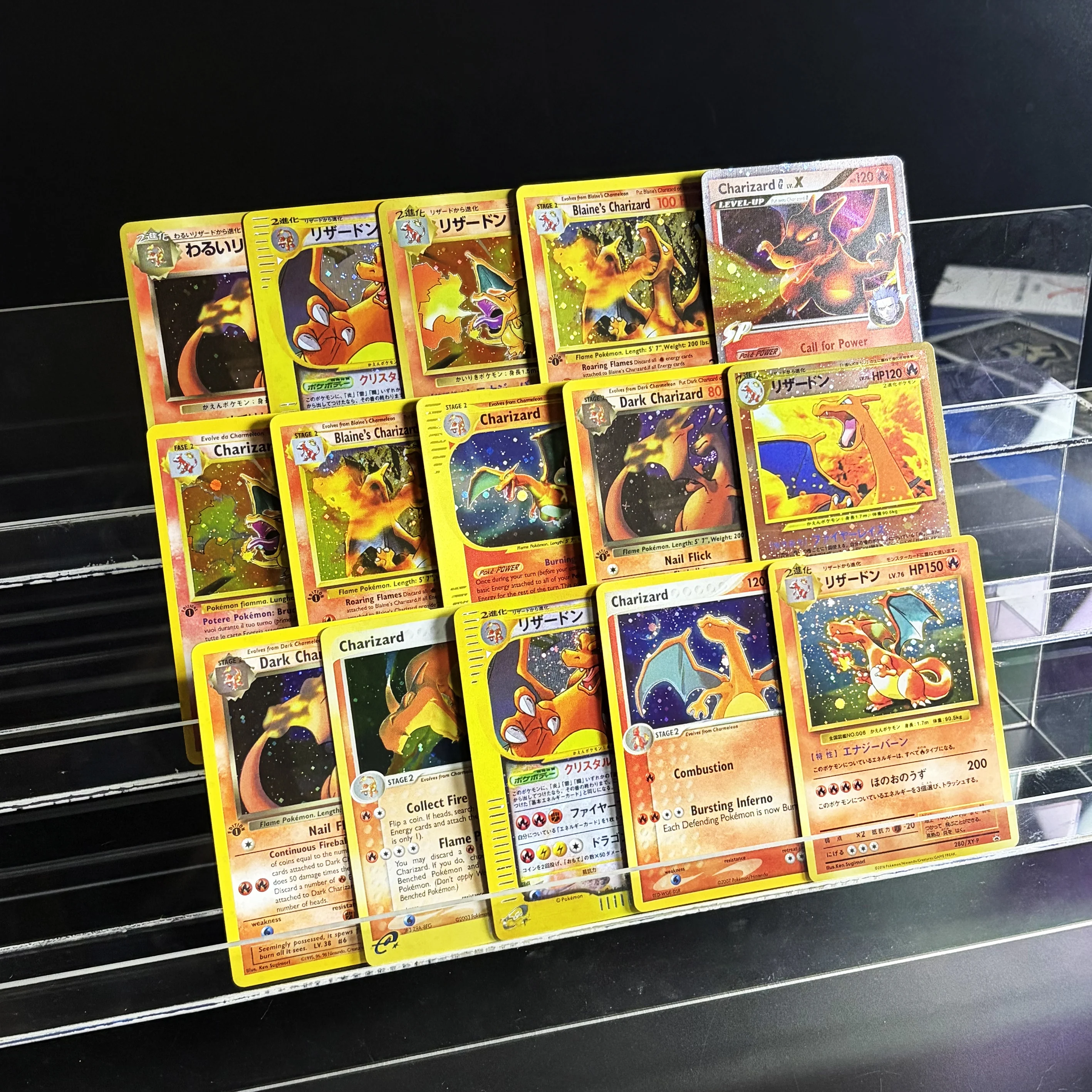 Anime PKM Charizard Featured Vintage Holo Cards Crystal Dark Blaine's Base Set  Multi Language Mixed Era TCG Card For Collectors