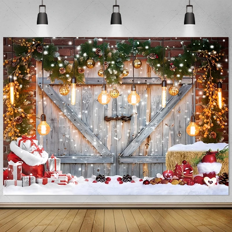 Christmas Backdrop Xmas Tree Fireplace Window Gifts Santa Claus Brick Wall Winter Adult Family Party Baby Photography Background