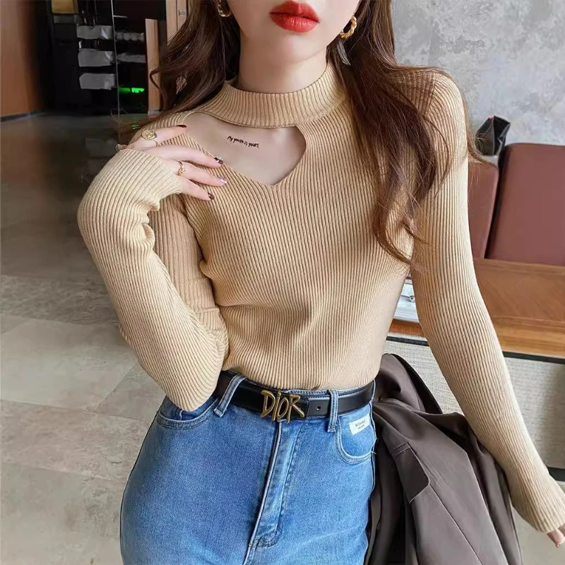 

2025 New Basic Turtleneck Hollow Out Women Sweaters Autumn Winter Tops Slim Sexy Jumper Soft Warm Pull Pullover Knitted Sweater