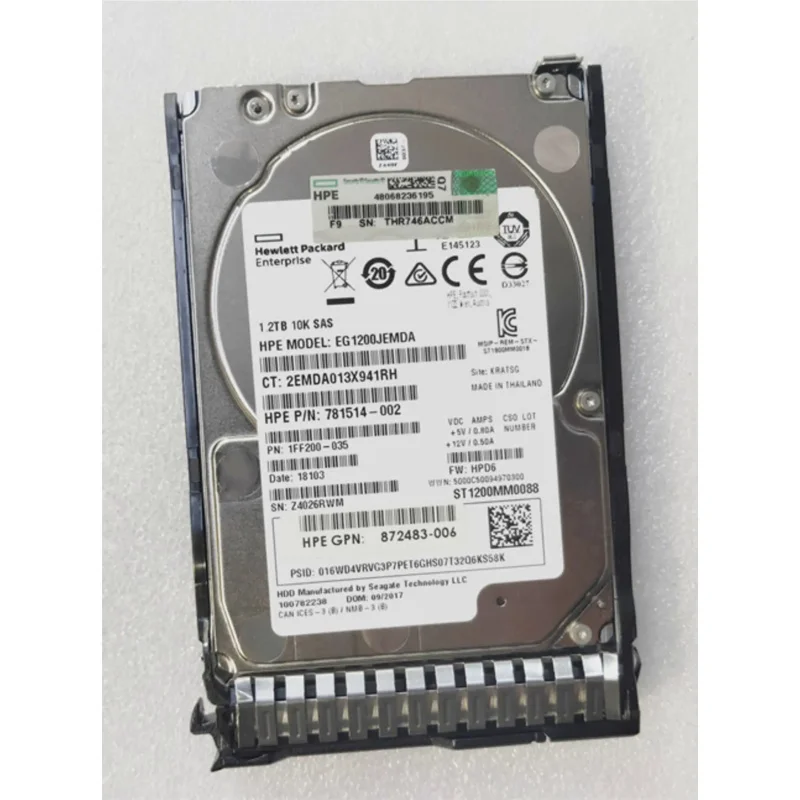 872479-B21 872737-001 872483-006 872737 HEP 1.2TB SAS 10K SFF SC DS 12G 2.5นิ้ว HDD