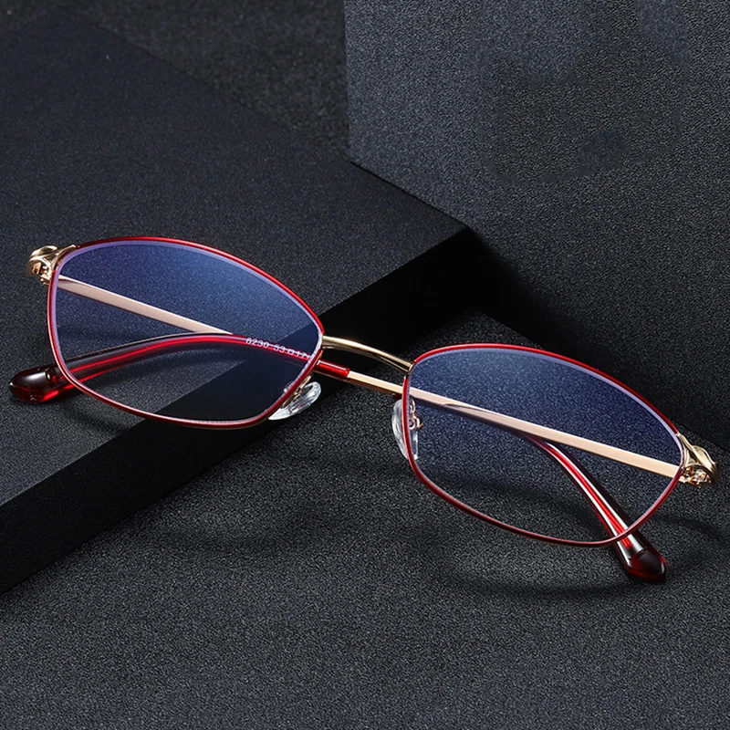 Fashion HD Reading Glasses Women Blue Light Glasses Metal Frame Radiation Protection Presbyopic Glasses +1.0 To +4.0