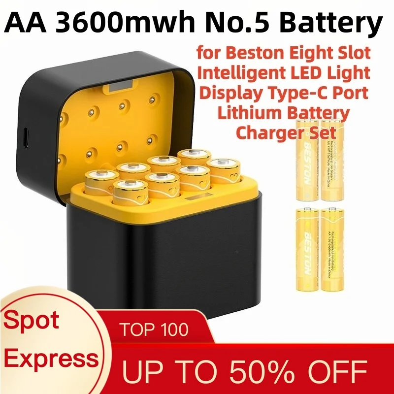 AA 3600mwh No.5 Battery for Beston Eight Slot Intelligent LED Light Display Type-C Port Lithium Battery Charger Set