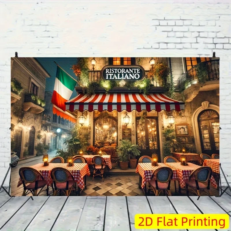 1pc2Dflat bannerItalian Restaurant Banner - Vibrant Square Scene，No Power Supply Required