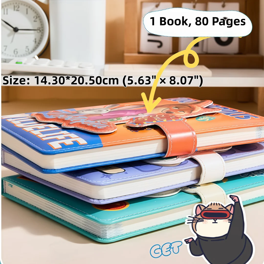 Disney A5 Retro High-Value Magnetic Buckle Notebook Pu Hard Cover Leather Student High-End Creative Notepad 80 Pages 14.3×20.5cm