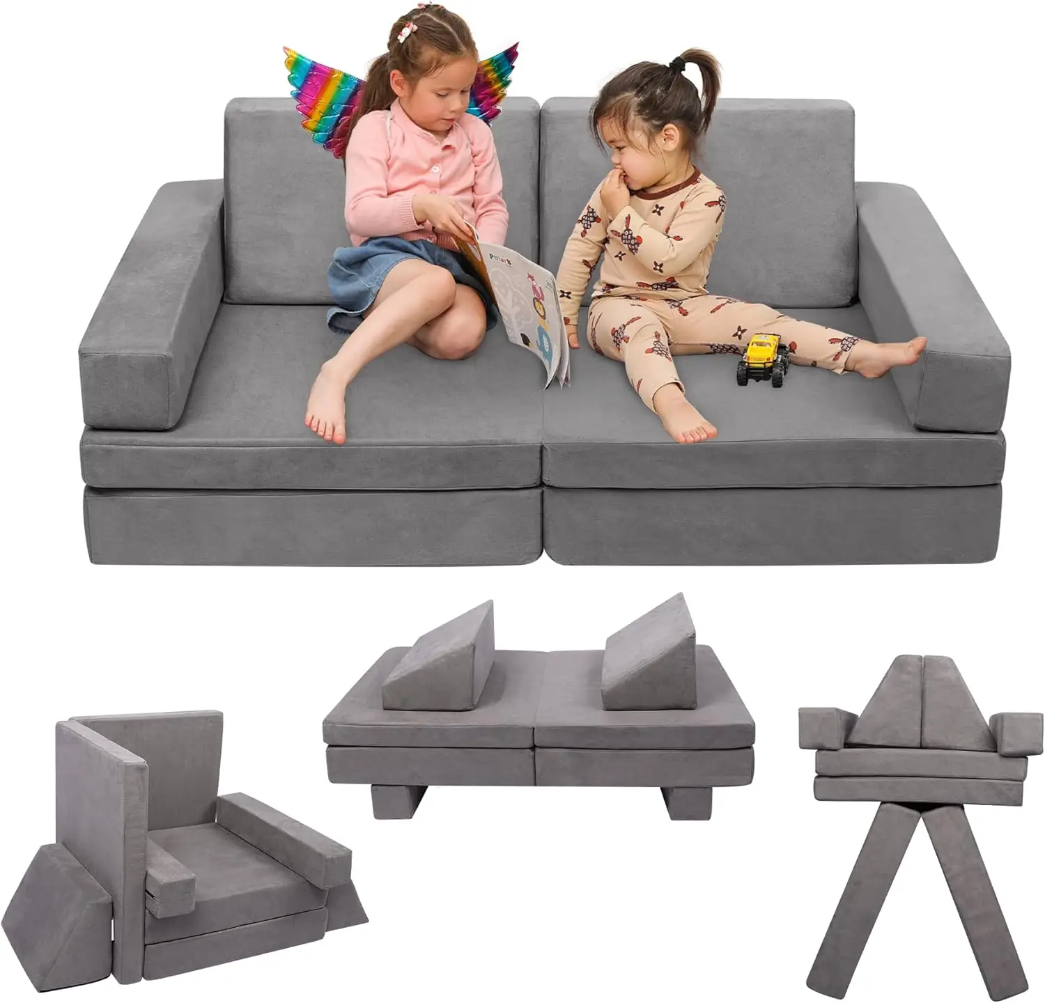 Play Couch Sofa for Kids Medium Size, Modular Kids Play Couch, Kids Couch Building Fort for Playroom, Children Convertible Foam