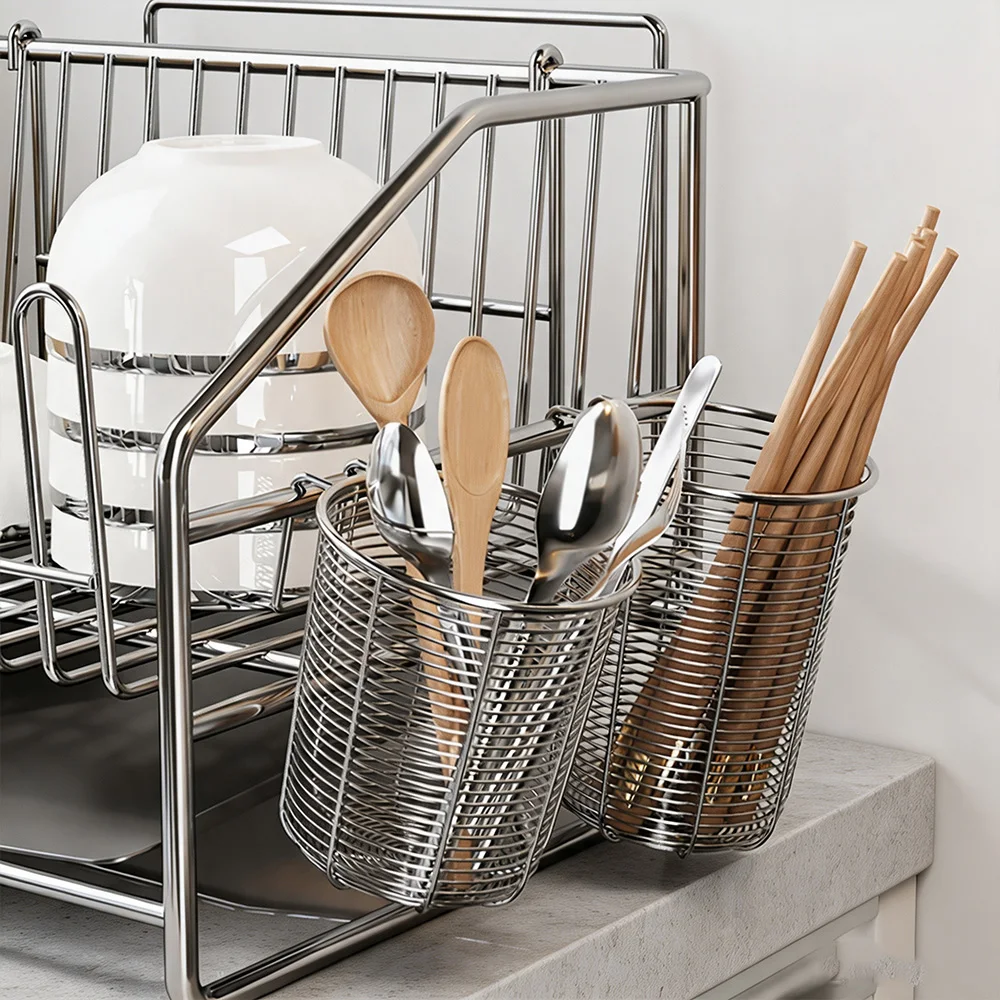 Wall Mounted 304 Stainless Steel Utensil Drying Rack Drainable Anti-mold Chopstick Spoon Fork Storage Basket for Kitchen