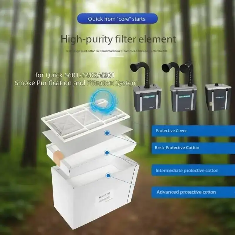 

Three-layer Smoke Purifier Filter Cotton Primary/Medium/High Efficiency Easy Install 99% Filtration Fit for Quick 6601/6602/6301