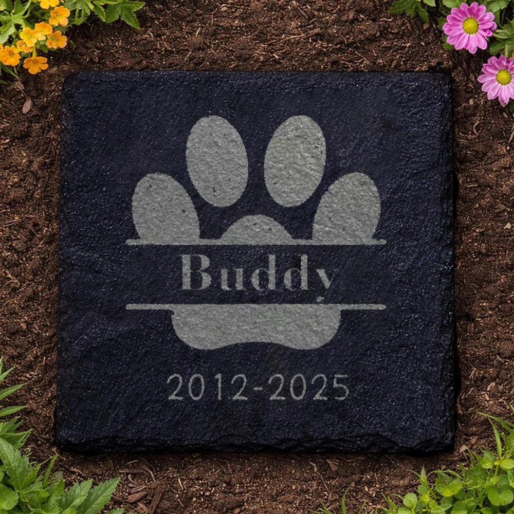 Personalized Pet Memorial Slate Plaque Indoor & Outdoor Use,Pet Loss Gift for Dog Pawprint Memorial Stone Dog Grave Stone