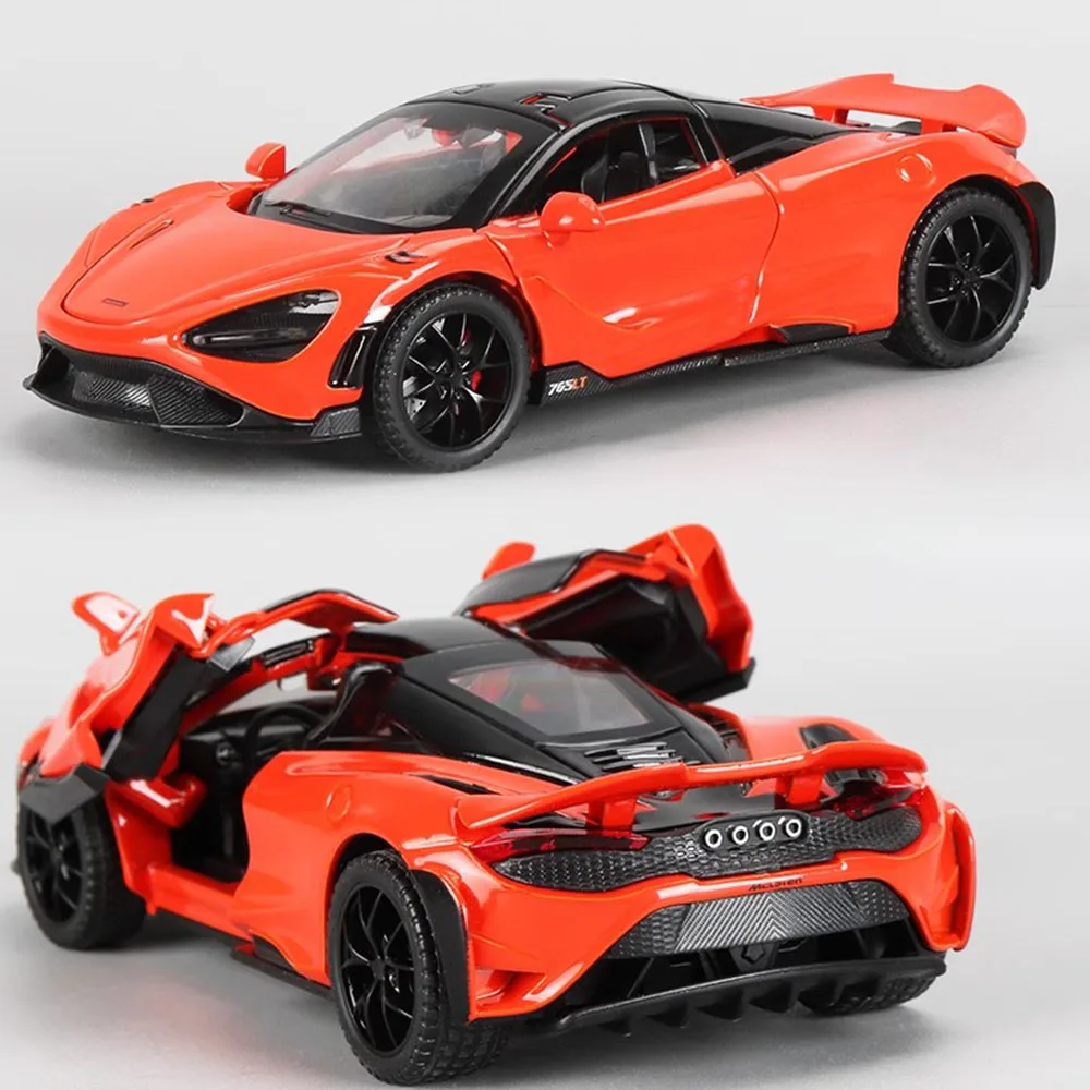 1:32 Scale 765LT Sports Cars Toy Model Alloy Diecast 3 Doors Opened Sound Light Pull Back Vehicle Models Ornaments Kids Gifts