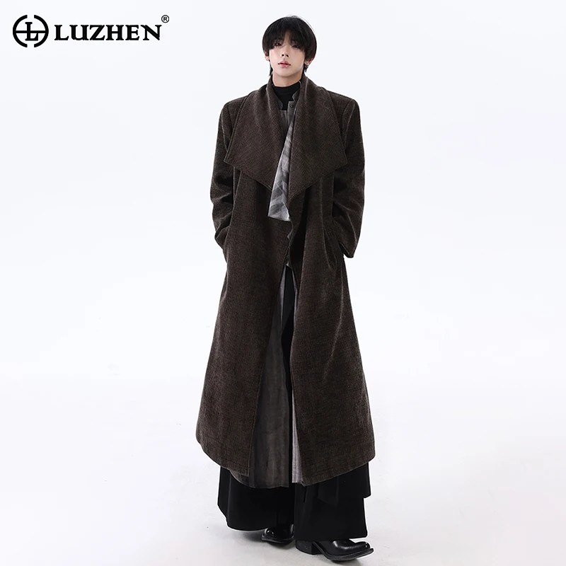 

LUZHEN 2025 Winter New Solid Color Original Elegant High Quality Woolen Trench Jacket Men's Handsome Windbreaker Clothes JY5112