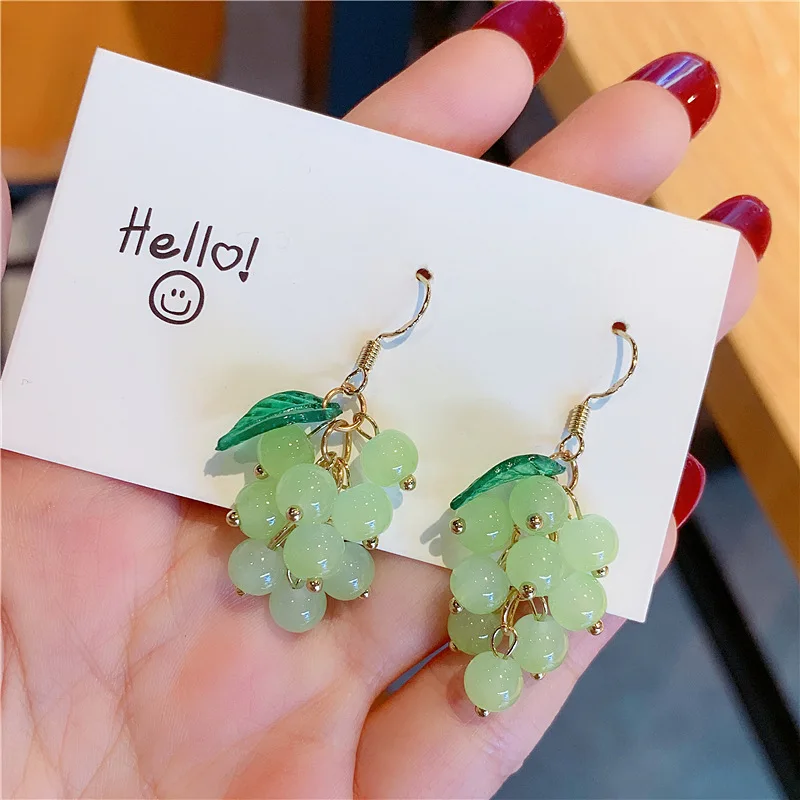 قبلة مجوهرات حلوة المرأة الكورية موضة الفواكه أقراط الفتيات الأخضر الأرجواني العنب مطرز انخفاض القرط INS اكسسوارات هدية حفلة #6