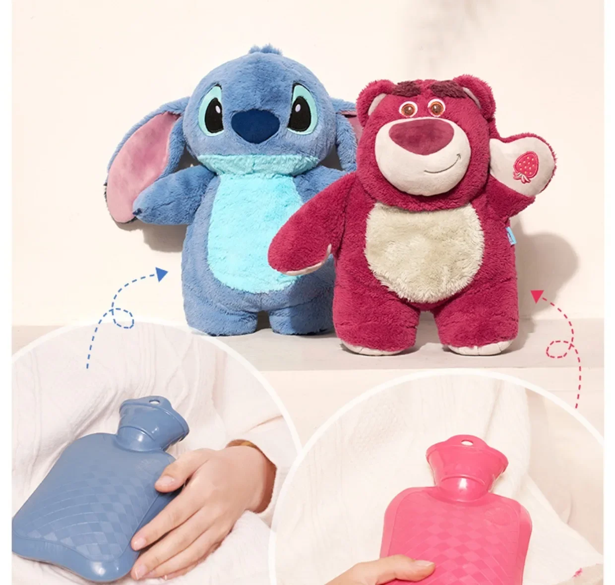 Disney Turo Lilo Stitch Kawaii Plush Anime Hand Warm Bottle Hot Water Bottles Soft Water Filling Hand Warmer Christmas Toys Gift