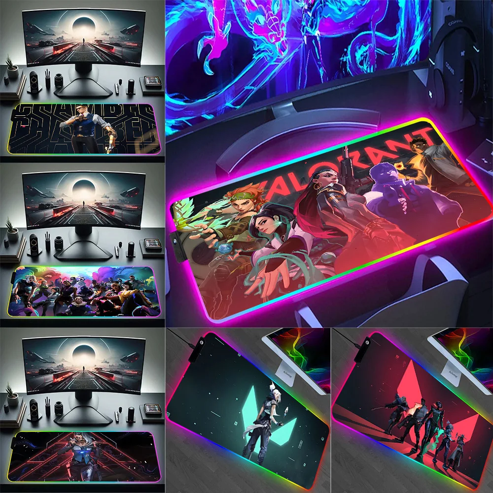 

RGB Pc Gamer Keyboard Mouse Pad Mousepad LED Gaming V-valorant Glowing Mouse Mats Rubber Gaming Computer Mausepad