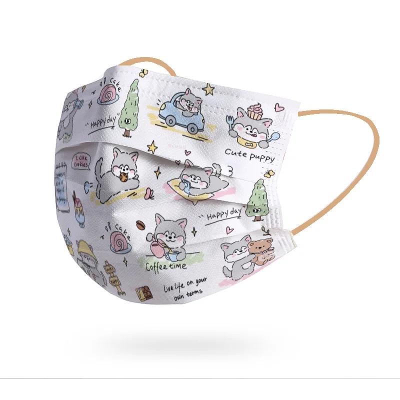 Cute Cartoon Print Adult Mask Puppy Kitten Patterns for Dust-proof and Protection Mask Decoration Wholesale 10 Pieces Set