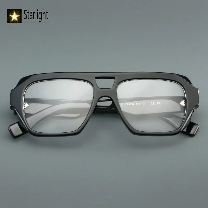 Dubbele beam Dikke Acetaat Brilmontuur Mannen Zwarte Brilmonturen Man Vierkante Lezen Optische Bijziendheid Recept Klassieke 146mm