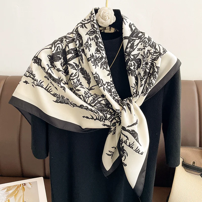 Design Print Twill Square Silk Scarf Women Shawl Wraps Neckerchief Female Hair Hand Head Scarves Hijab Echarpe 2024 Bandana