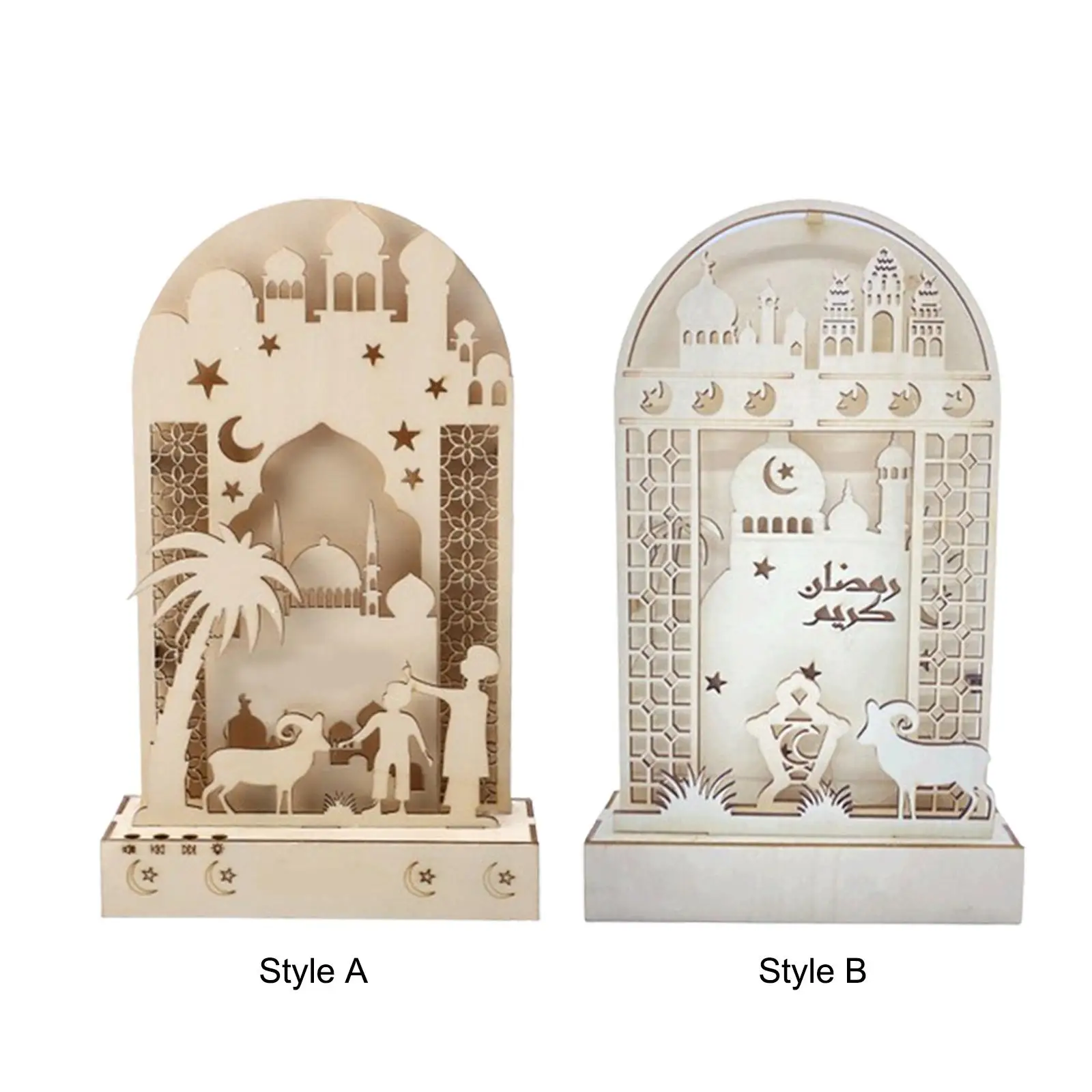 Wooden Eid Mubarak LED Light Craft Night Lamp for Living Room Office Bedroom