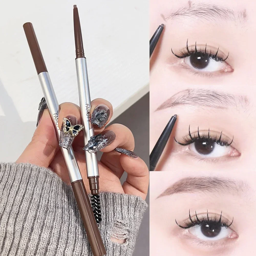 Double Head Matte Eyebrow Pen Makeup Waterproof Lasting Black Brown Grey Non-Smudged Eye Brow Pencil Tint with Brush Cosmetics